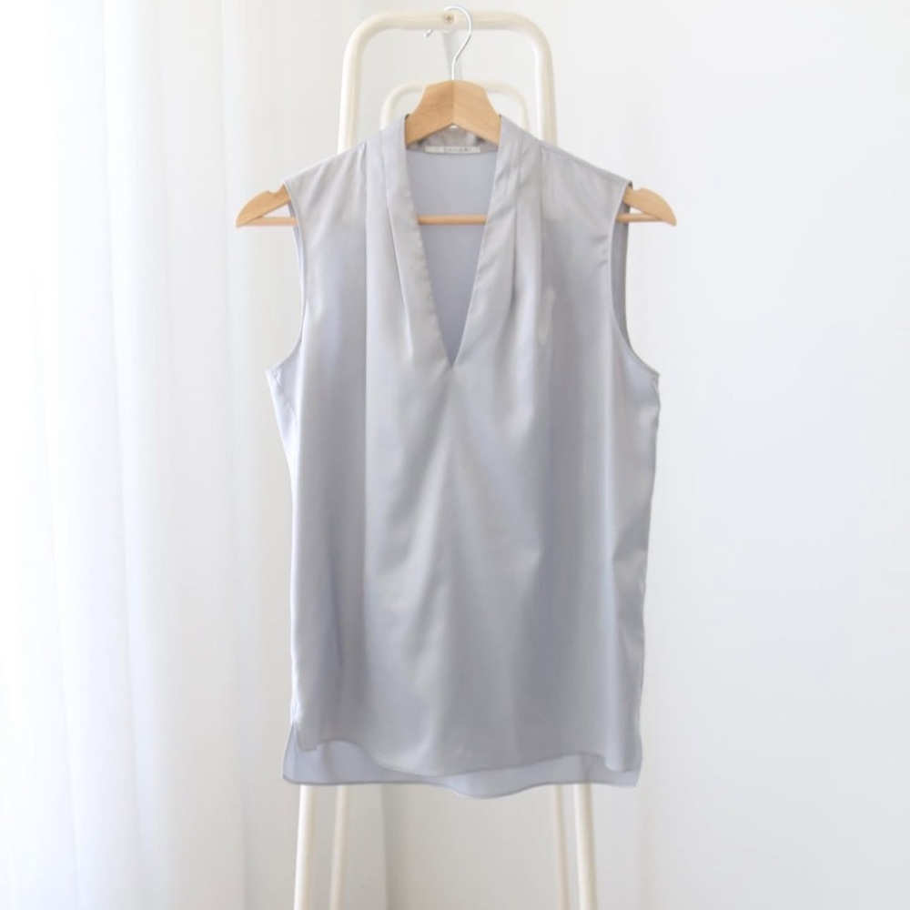 Tahari Satin V Neck Blouse